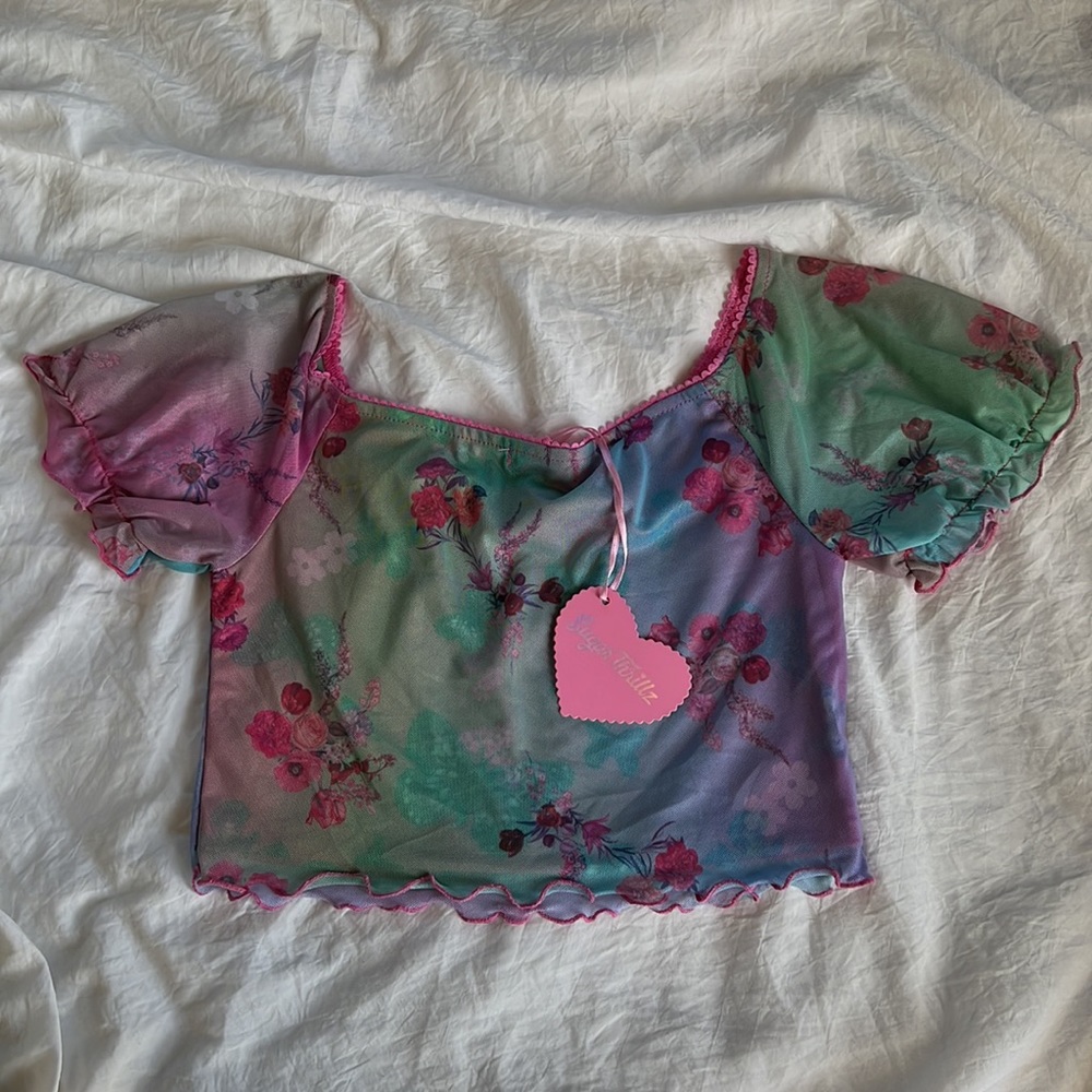 Sugar Thrillz Dolls Kill Flower Crop Top - Picture 4 of 6